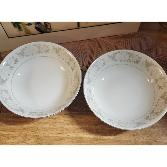 Fine China of Japan Gray & White Roses Adele 9" Serving Bowl Set of 2 - Picture 3 of 8